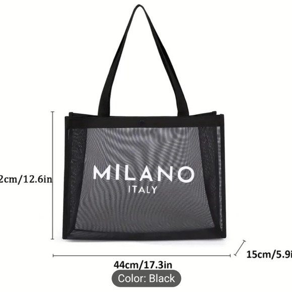 NWOT Black Mesh Travel MILANO Tote Bag - Picture 3 of 8